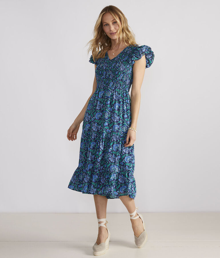 Floral Smocked V-Neck Maxi Dress
