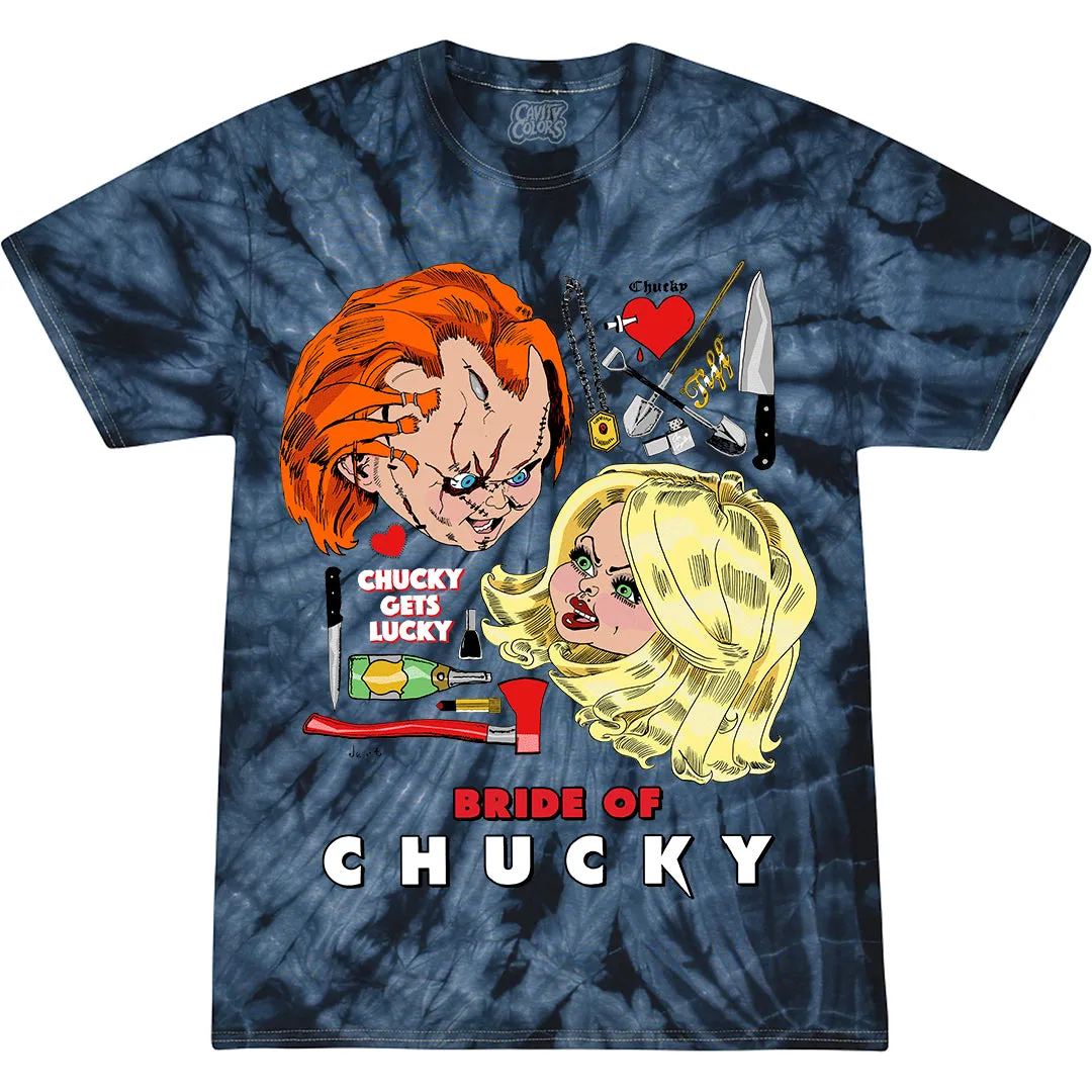 BRIDE OF CHUCKY: CHUCKY GETS LUCKY - T-SHIRT (BLUE TIE DYE)