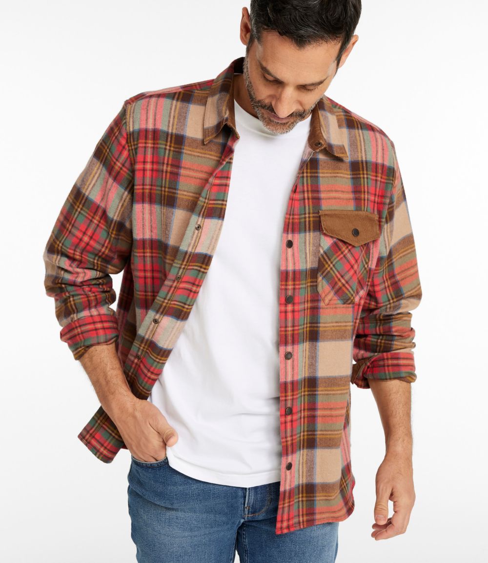 Men's Scotch Plaid Flannel Shirt, Snap-Front, Slightly Fitted Untucked Fit