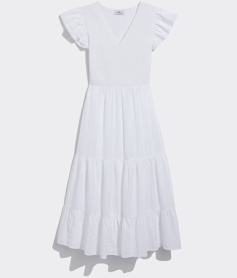 Smocked V-Neck Midi Dress