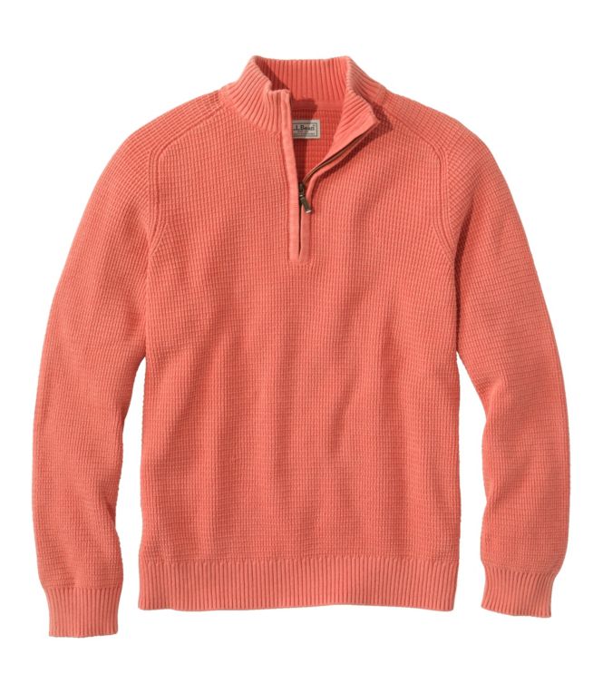 Men's Textured Washed Cotton Sweaters, Quarter-Zip