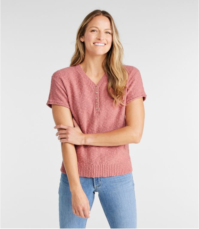 Women's Midweight Cotton Slub Sweater, Henley Short-Sleeve