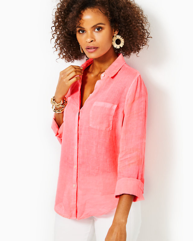 Sea View Linen Button Down Top