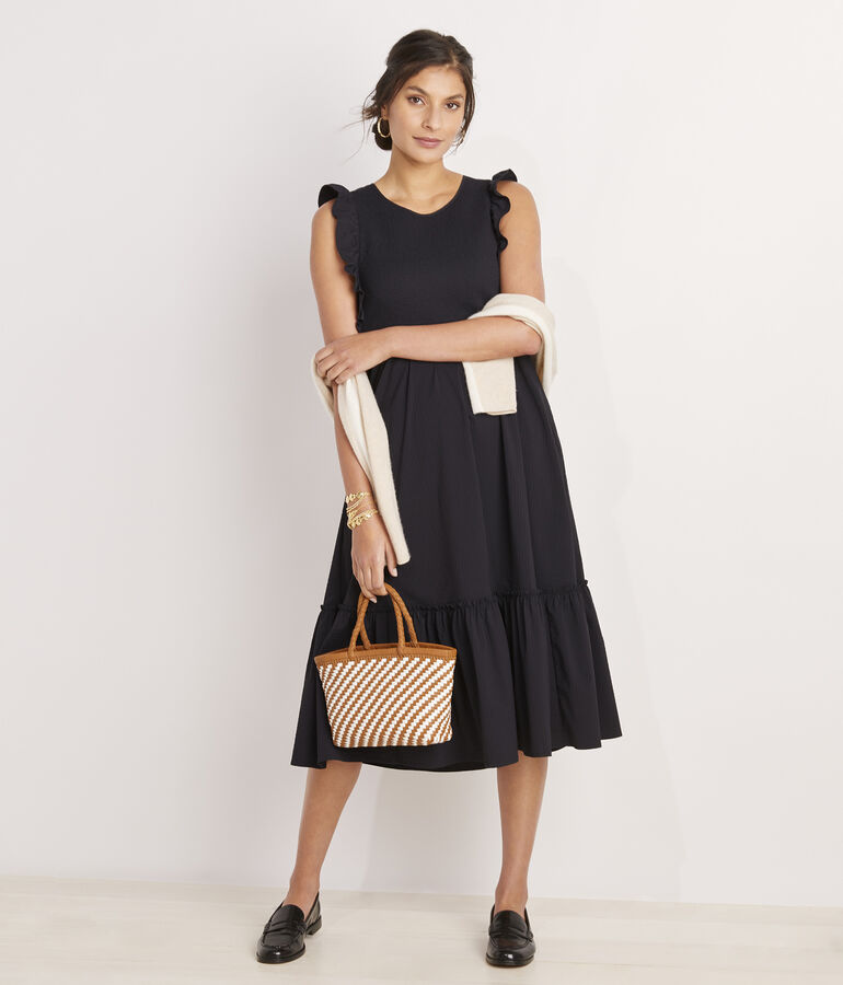 Harbor Seersucker Smocked Midi Dress